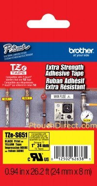 Brother | S651 | Laminated tape | Thermal | Black on yellow | Roll (2.4 cm x 8 m)