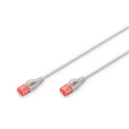 Digitus | Patch cord | CAT 6 U-UTP Slim patch cord | 1.5 m | Grey | Modular RJ45 (8/8) plug | Transparent red coloured connecto