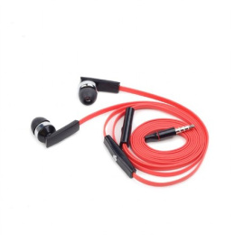 Gembird Porto słuchawki douszne z mikrofonem i regulacją głośności z płaskim kablem 3,5 mm, Czerwony/Czarny, Wbudowany mikrofon
