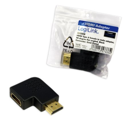 Logilink HDMI right angle adapter | 19 pin HDMI Type A | Male | 19 pin HDMI Type A | Female | Black