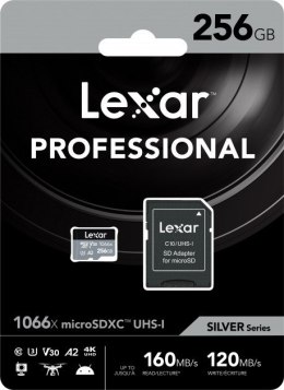 Lexar High-Performance 1066x UHS-I MicroSDXC, 256 GB, Flash memory class 10, Black/Grey, Class: A2 V30 U3, 70 MB/s, 160 MB/s