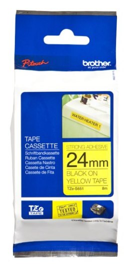 Brother TZe-S651 Strong Adhesive Laminated Tape Black on Yellow, TZe, 8 m, 2.4 cm
