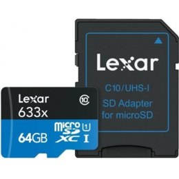 Lexar 64GB High-Performance 633x microSDHC UHS-I, do 100MB/s odczyt 20MB/s zapis