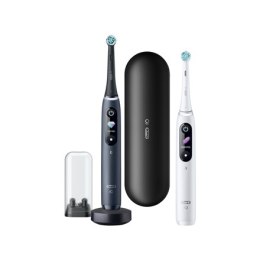 Oral-B Electric Toothbrush iO8 Series Duo Rechargeable, Dla dorosłych, Liczba główek szczoteczki w zestawie 2, Czarny onyks/biał