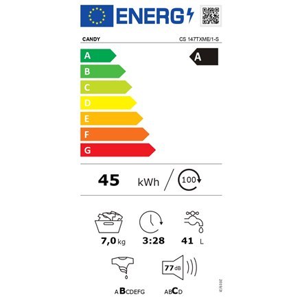 Candy | Washing Machine | CS 147TXME/1-S | Energy efficiency class A | Front loading | Washing capacity 7 kg | 1400 RPM | Depth 