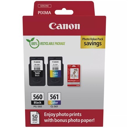 Canon | PG-560/CL-561 Photo Value Pack | Black | Colour (cyan, magenta, yellow) | Ink cartridge / paper kit