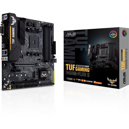 Asus | TUF GAMING B450M-PLUS II | Gniazda pamięci 4 | Liczba złączy SATA 6 x SATA III | Chipset AMD B | Micro ATX | Rodzina proc