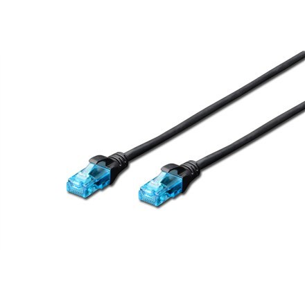 Digitus | Kabel krosowy | CAT 5e U-UTP | PVC AWG 26/7 | 3 m | Czarny | Wtyk modułowy RJ45 (8/8) | Gniazda z zabezpieczeniem prze