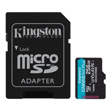 Kingston | microSD | Canvas Go! Plus | 256 GB | MicroSD | Pamięć flash klasy 10 | Adapter SD