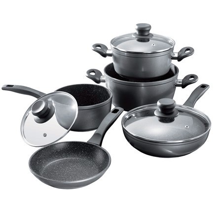 Stoneline | Cookware set of 8 | 1 sauce pan, 1 stewing pan, 1 frying pan | Die-cast aluminium | Black | Lid included