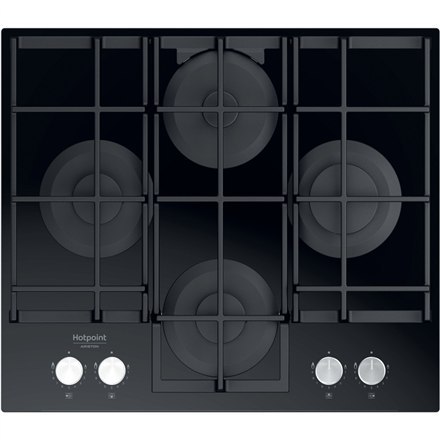 Hotpoint | HAGS 61F/BK | Hob | Gas on glass | Number of burners/cooking zones 4 | Rotary knobs | Black