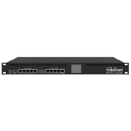 Mikrotik Wired Ethernet Router RB3011UiAS-RM, 1U Rackmount, Dual Core 1.4GHz CPU, 1GB RAM, 128 MB, 10xGigabit LAN, 1xSFP, 1xSeri