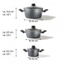 Stoneline | Yes | 3-pcs Pot Set with glass lids | 6932 | 1.5+2.5+4.5 L | 16/20/24 cm | Aluminium | Anthracite | Lid included