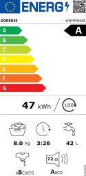 Gorenje Washing Machine | WNHPI84AS | Energy efficiency class A | Front loading | Washing capacity 8 kg | 1400 RPM | Depth 54 cm