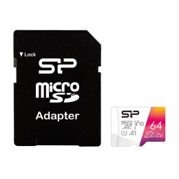 Silicon Power | Karta pamięci microSDHC UHS-I | Elite | 64 GB | microSDHC/SDXC | Pamięć flash klasy 10