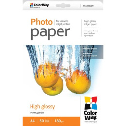 ColorWay A4, papier fotograficzny o wysokim połysku, 50 arkuszy, A4, 180 g/m²
