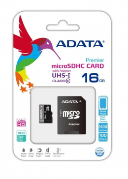 ADATA Premier UHS-I 16 GB, MicroSDHC, pamięć flash klasy 10, adapter SD